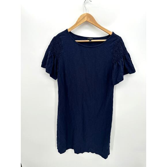 Talbots Dresses & Skirts - Talbots Navy Blue Shirt Dress Women Sz L Casual Everyday Smocked Ruffle SLeeve